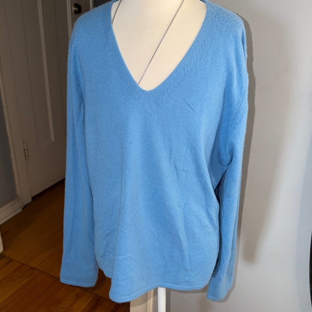Pursuits Ltd Cashmere Chic Blue V-Neck Sweater